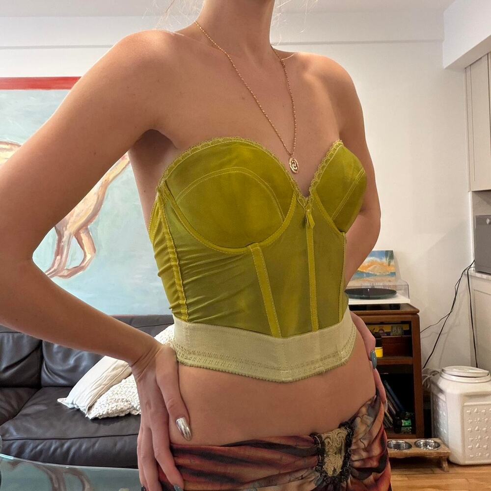Vintage olive green satin corset